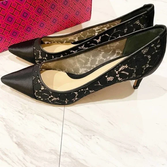 Tory Burch Glenna Pump Lace/Satin Black Size 10.5 - Picture 6 of 15